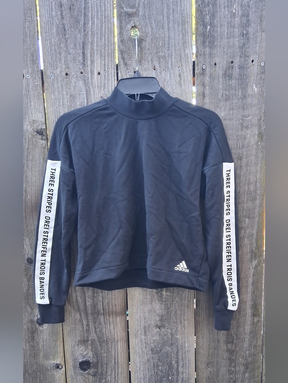 adidas Black Crewneck with White Sleeve Panels and Logo